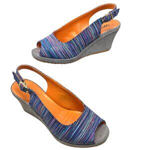 Vale California Comfort System Striped‎ Suede Wedge Slingback Sandals